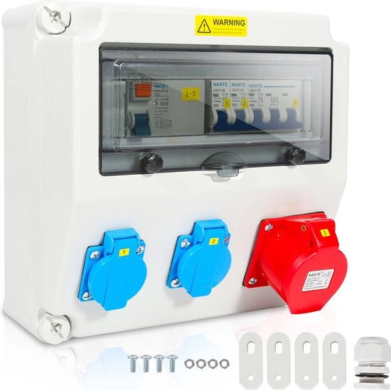 Distributore elettrico costruzione stazione di distribuzione corrente distributore di corrente attuale socket distributore a muro distributore 1x16A 2x230V MIT LS+FI