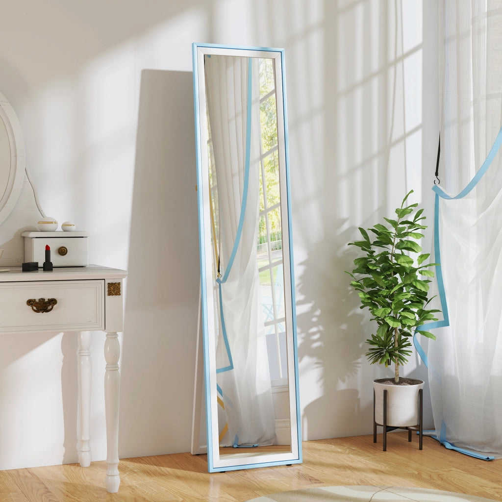 Specchio da Terra a Figura Intera ¨C Xylo ¨C MDF Bianco e Blu 37x157 cm