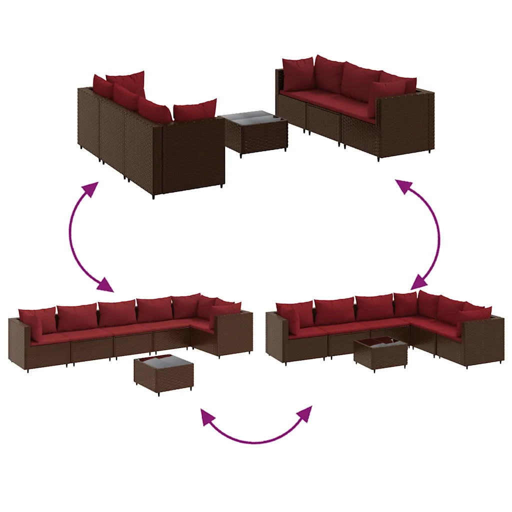 Set Divani da Giardino 7 pz con Cuscini in Polyrattan Marrone 3308149