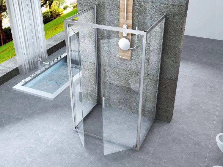 Box doccia Cristallo 6 mm 3 lati - Due Fissi piu' porta Saloon Trasparente - Misura: 75 x 120 x 75 x190h