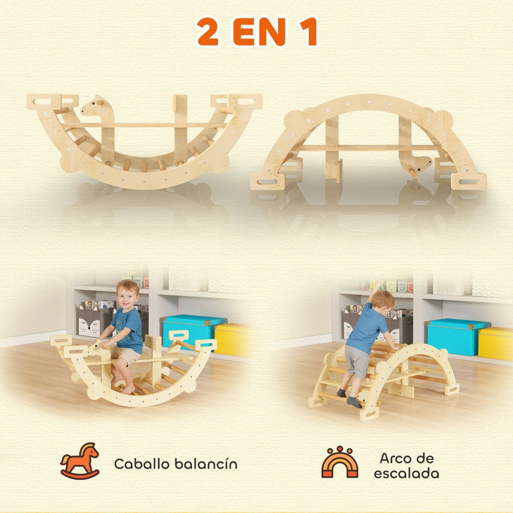 Arco Scalabile Montessori con Cavallo a Dondolo ¨C Minimal ¨C Legno Naturale