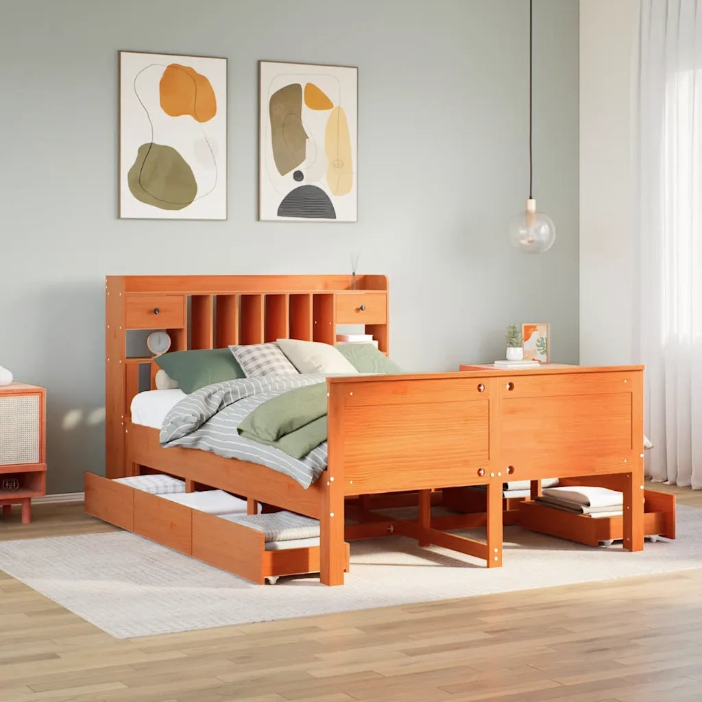 Letto Libreria senza Materasso Marrone Cera 150x200 cm in Pino 3308920