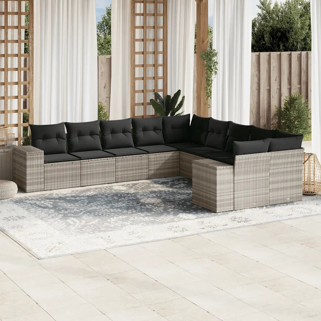 Set Divano Giardino 10 pz con Cuscini Grigio Chiaro Polyrattan
