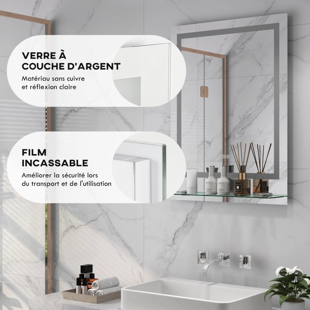 Specchio da bagno rettangolare a LED sospeso ¨C zephmum ¨C 70x50 cm
