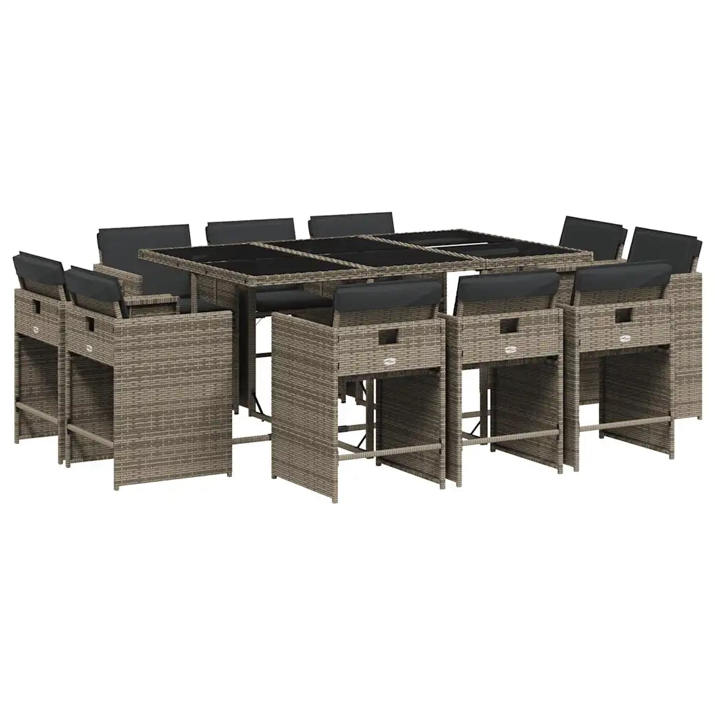 Set da Pranzo da Giardino 11pz con Cuscini in Polyrattan Grigio 3211208