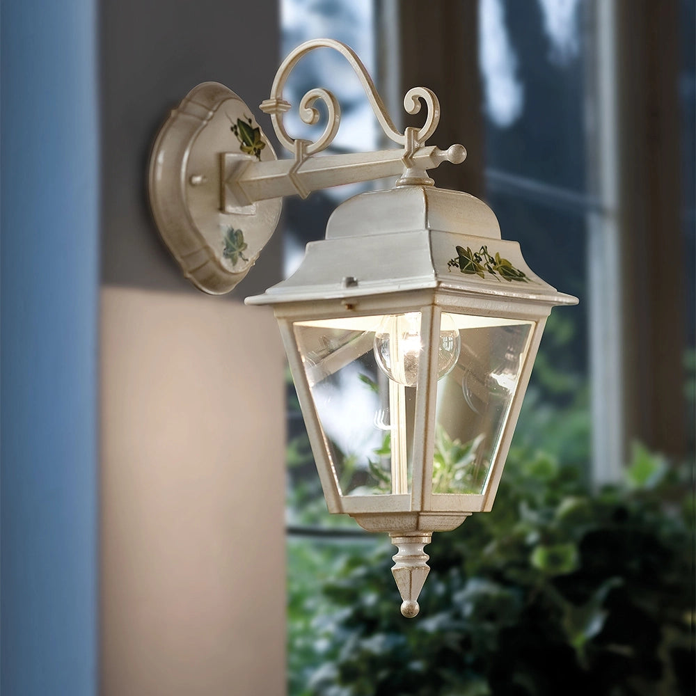 Applique Classica Da Esterno Gorizia Metallo Ceramica Bianco Sfumato 1 Luce E27