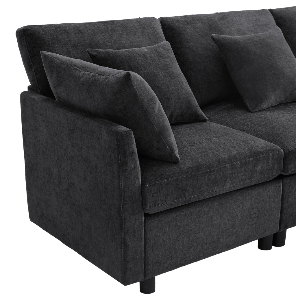 Divano modulare convertibile in forma U e L - Zephmum - Con 2 pouf e 6 cuscini in tessuto chenille