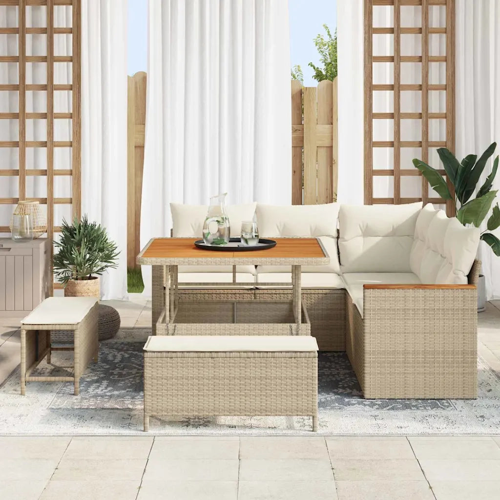 Set Divano da Giardino 8 pcs Beige polyrattan