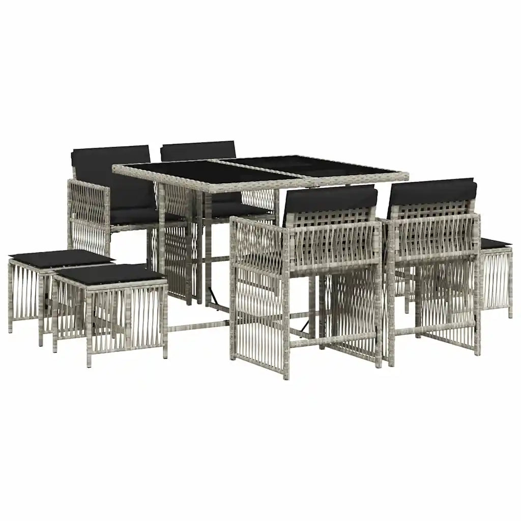 Set Pranzo da Giardino 9pz con Cuscini Grigio Chiaro Polyrattan 3211679