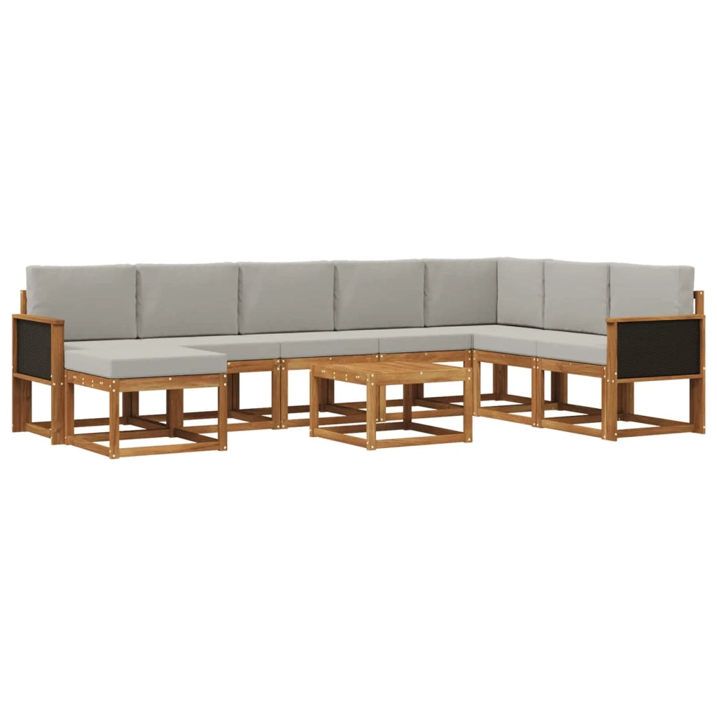 Set di divani da esterno 9 pz Naturale e Grigio Chiaro 3385462