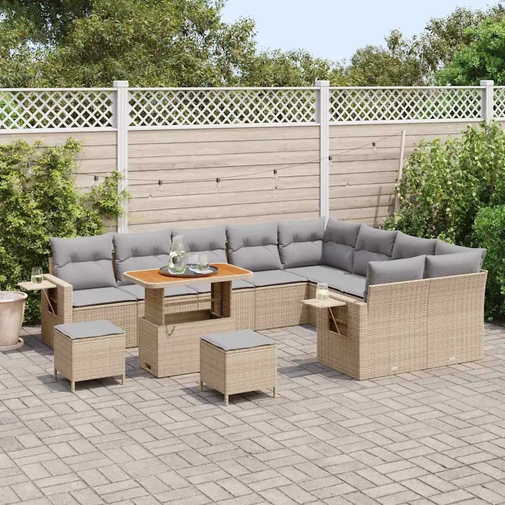 Set Divano da Giardino 12 pcs Beige e Grigio Chiaro polyrattan