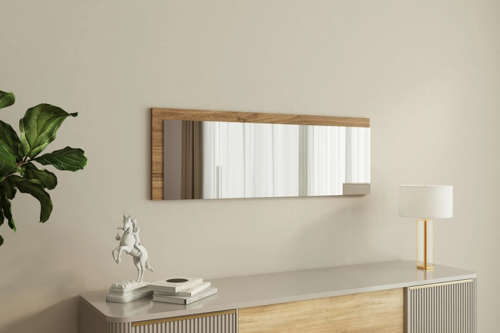 Solbiate, Specchio Forma Rettangolare, 40x120h cm Marrone Noce