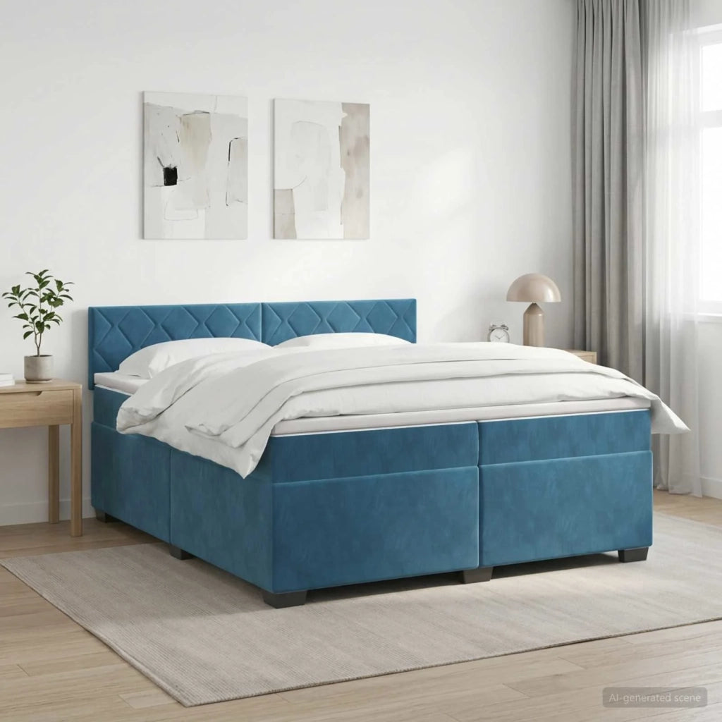 Letto box spring con materasso Blu Scuro 200 x 200 cm Velluto 3450792