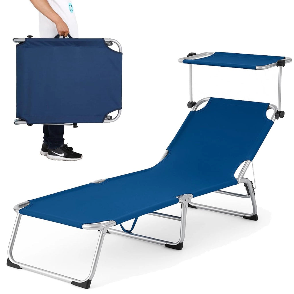 Lettino Prendisole con Tettuccio Parasole Sdraio Mare BLU 3 Posizioni Pieghevole