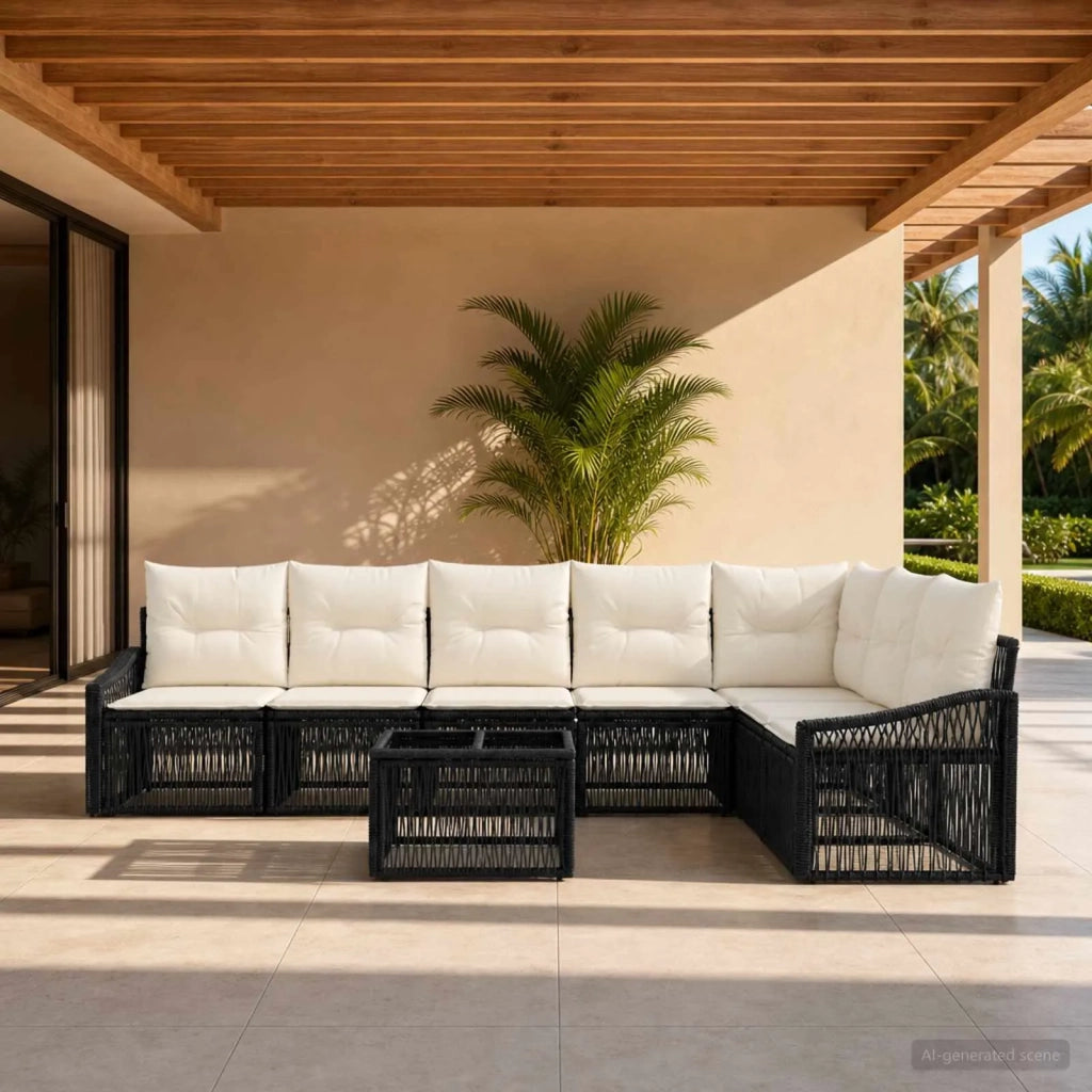 Set Divano da Giardino 8 pcs Nero polyrattan 3436018