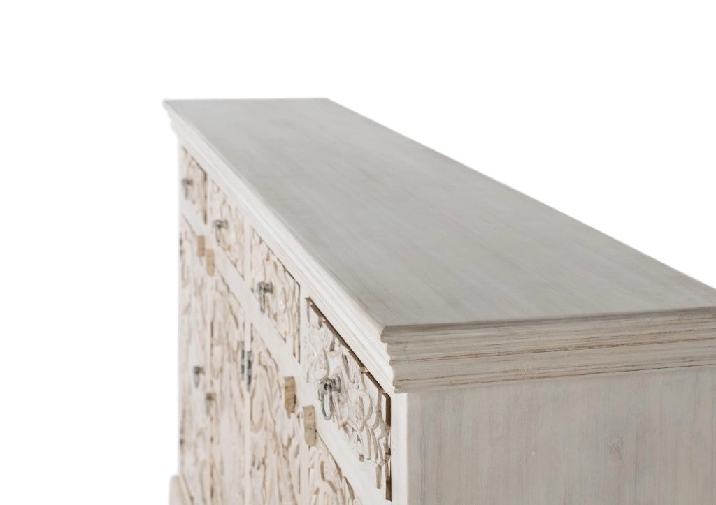 Credenza in massello di mango bianco invecchiato