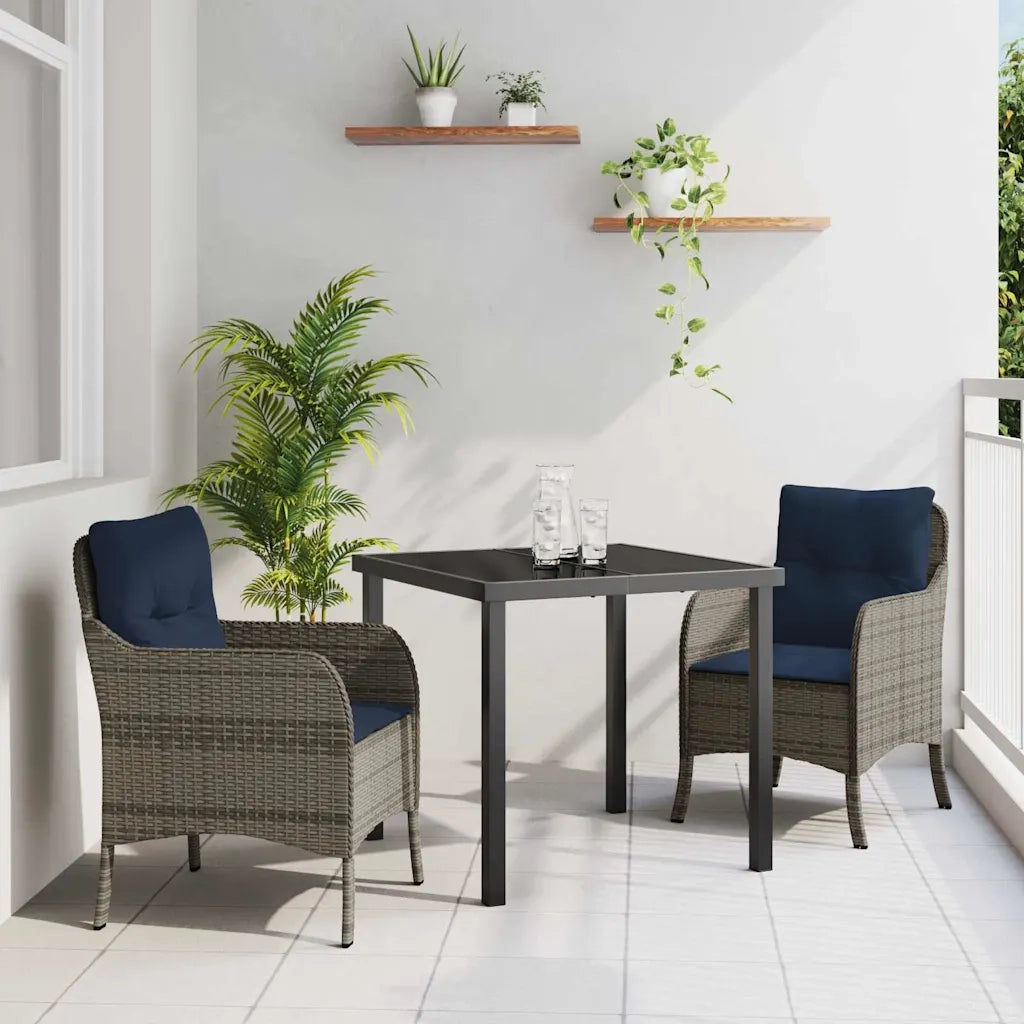 Set da Pranzo per Giardino con cuscino 3 pcs Grigio polyrattan