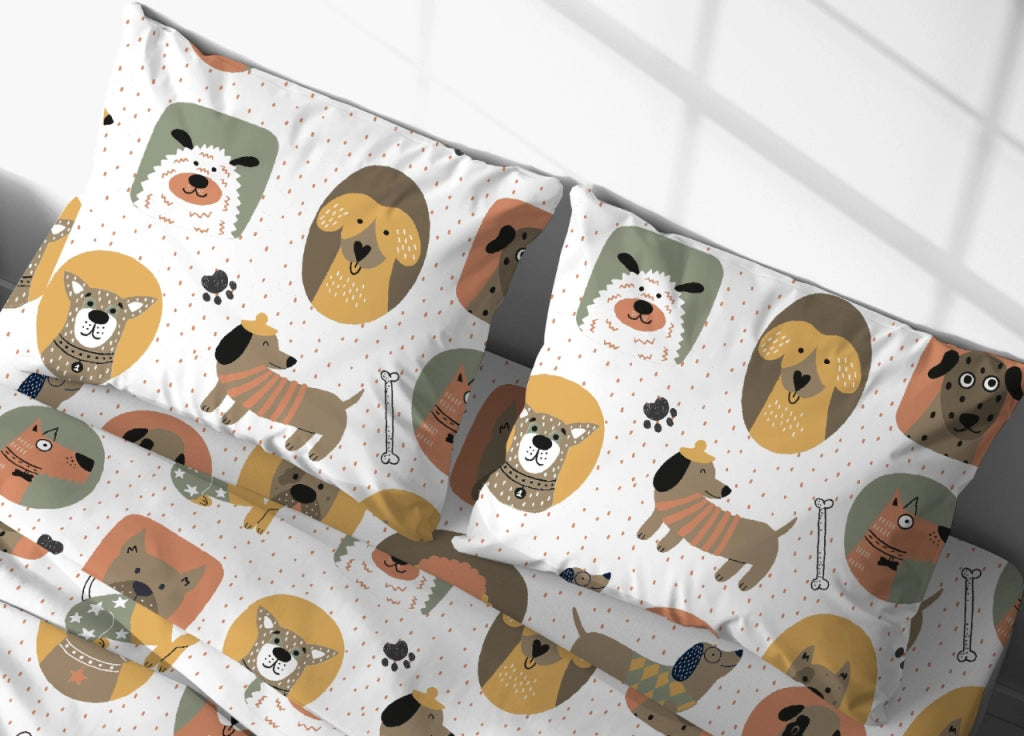 Sacco Copripiumino In 100% Cotone Made Italy Disegno Cani 25GI - Matrimoniale - Cani 25GI
