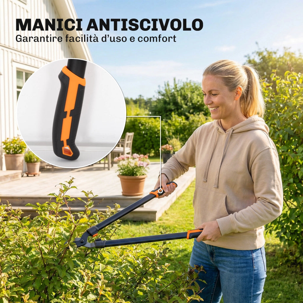 Set 2 Pezzi da Giardinaggio con Troncarami e Cesoie con Impugnatura Morbida e Blocco di Sicurezza in Acciaio Nero e