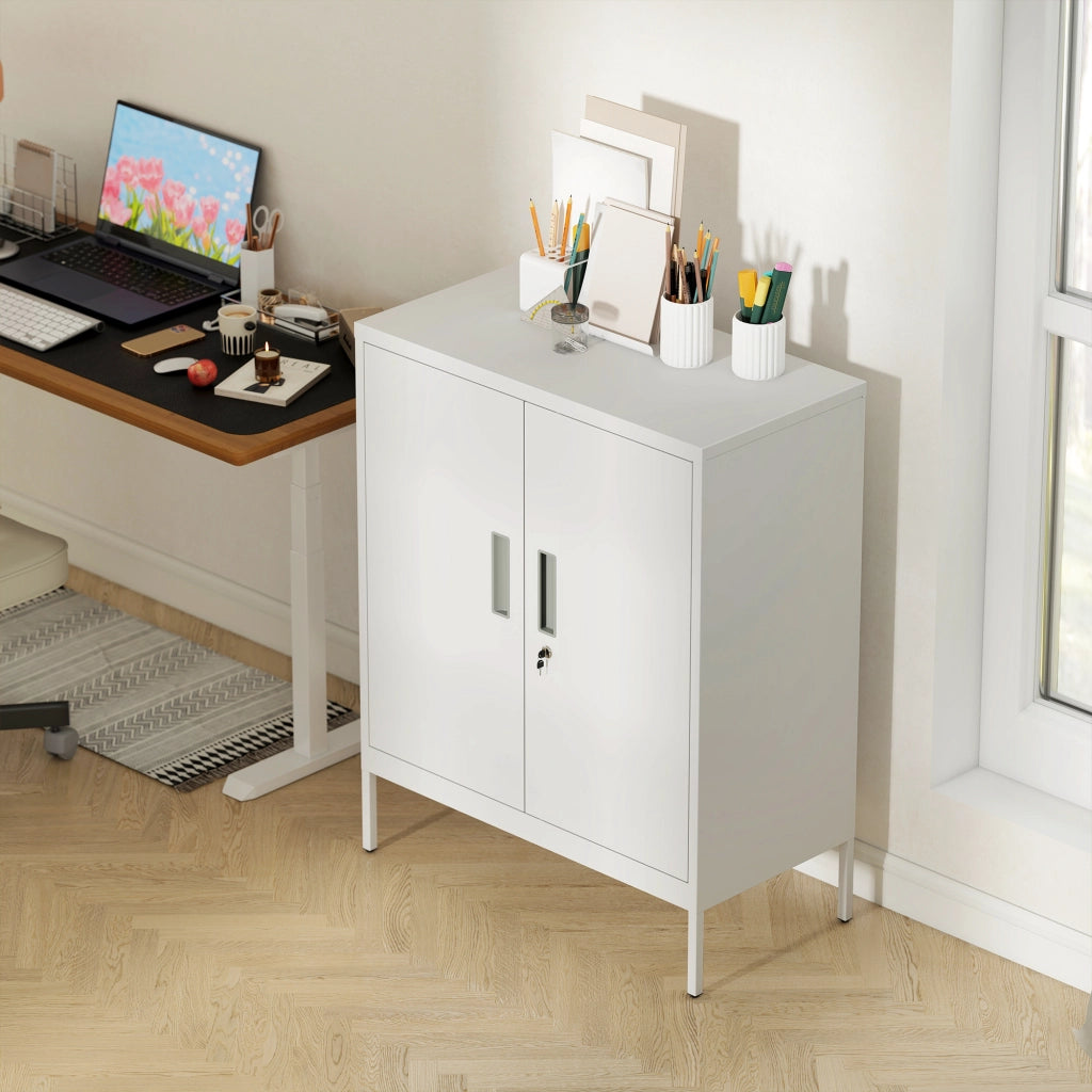 Armadio Mobile Multiuso ¨C Xylo ¨C 2 Ripiani Regolabili Bianco con Serratura 80x40x100 cm