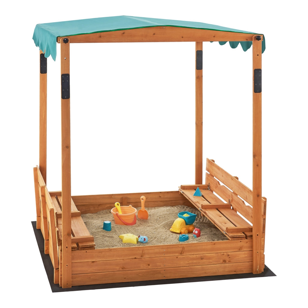 Sabbiera Pitsunda in Legno con Panchine e Tenda Parasole - Sabbiera Richiudibile [en.casa]
