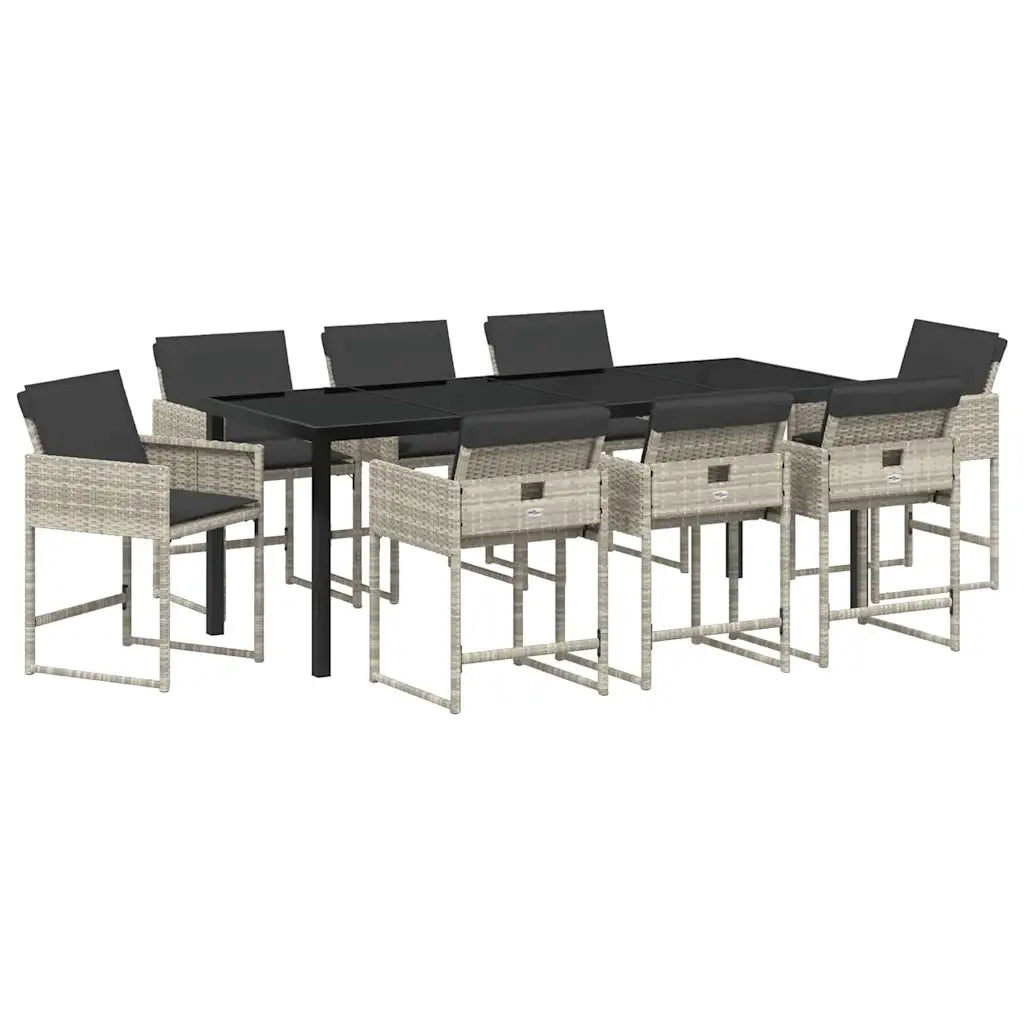 Set da Pranzo per Giardino 9 pcs Grigio chiaro polyrattan 3380736