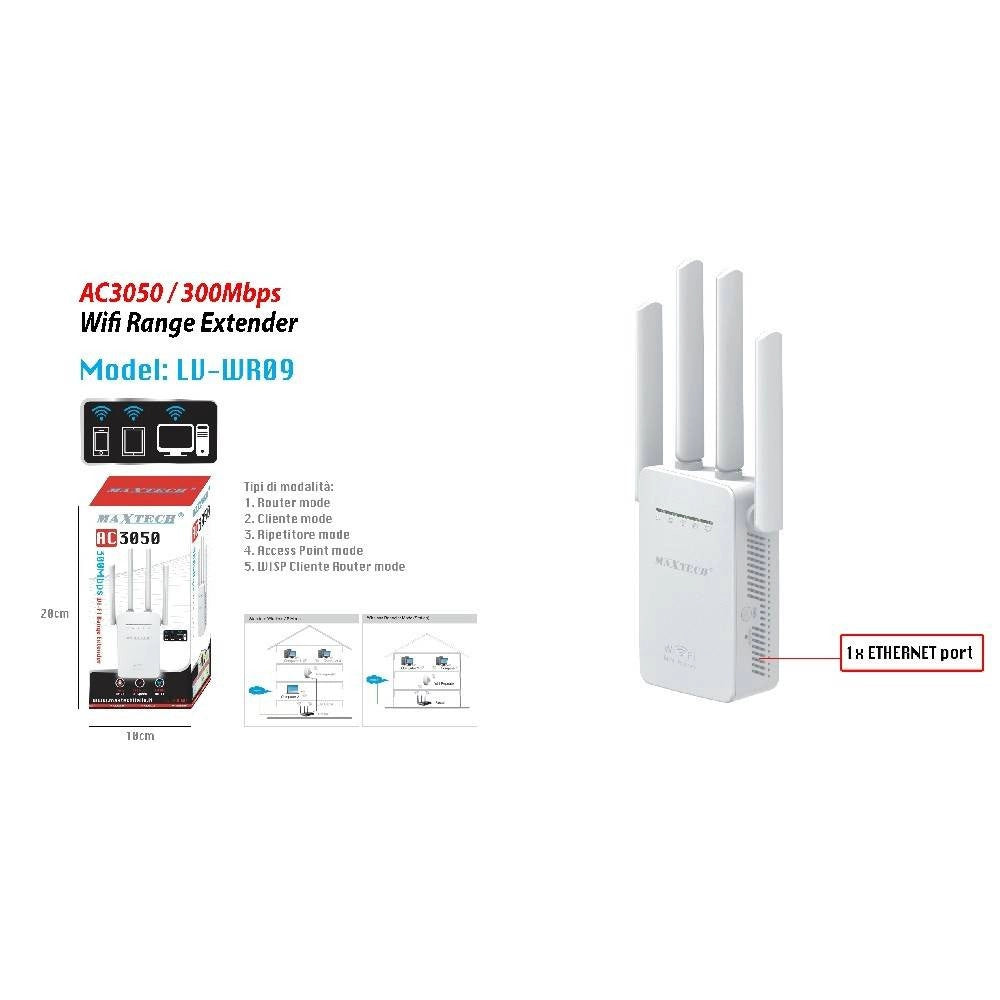 Trade Shop - Extender Ethernet Wireless Router Ripetitore Di Segnale Wifi Maxtech Lv-wr09 -