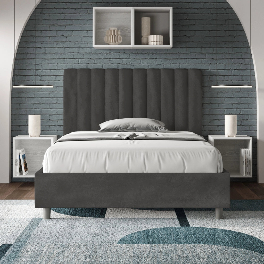 BS COM Letto una piazza e mezza contenitore imbottito 120x200 microfibra grigio