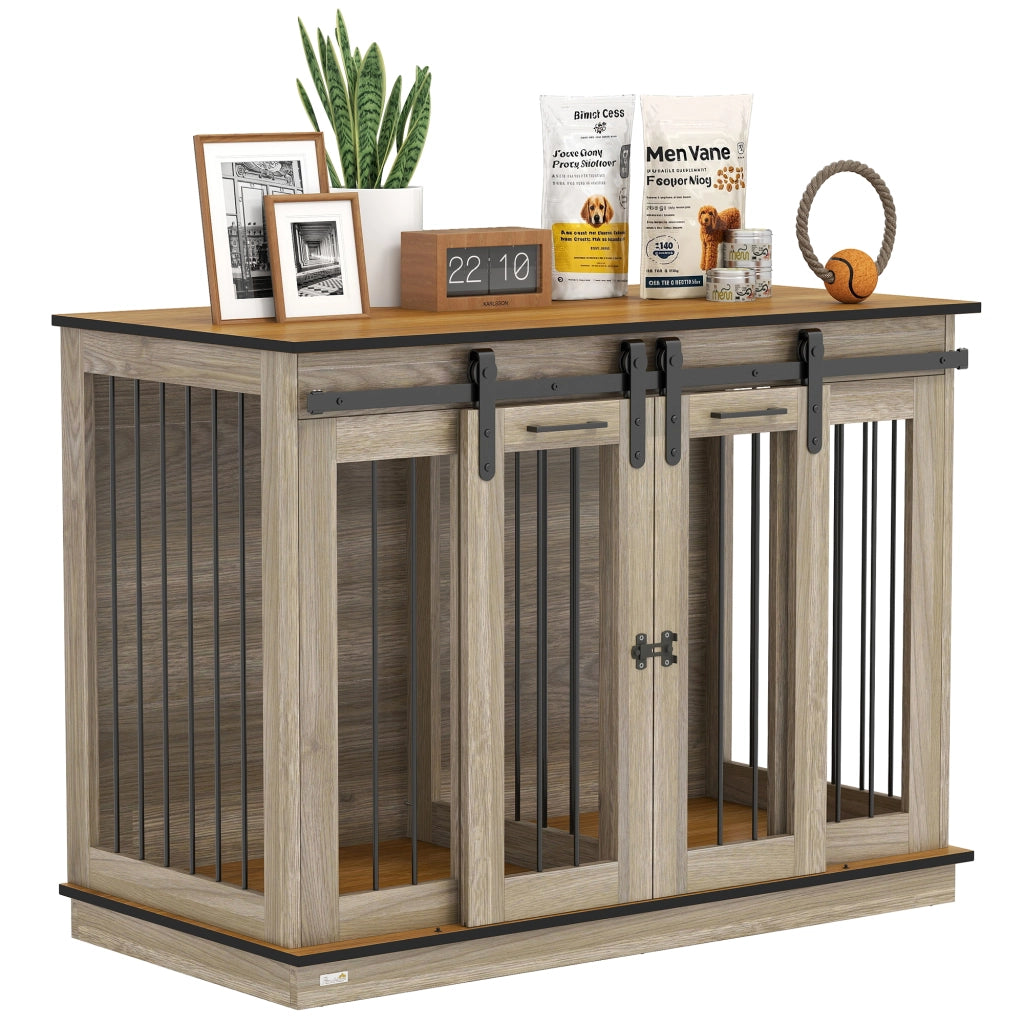 Gabbia per cani con 2 porte ¨C Xylo ¨C design rustico, bloccabile, marrone