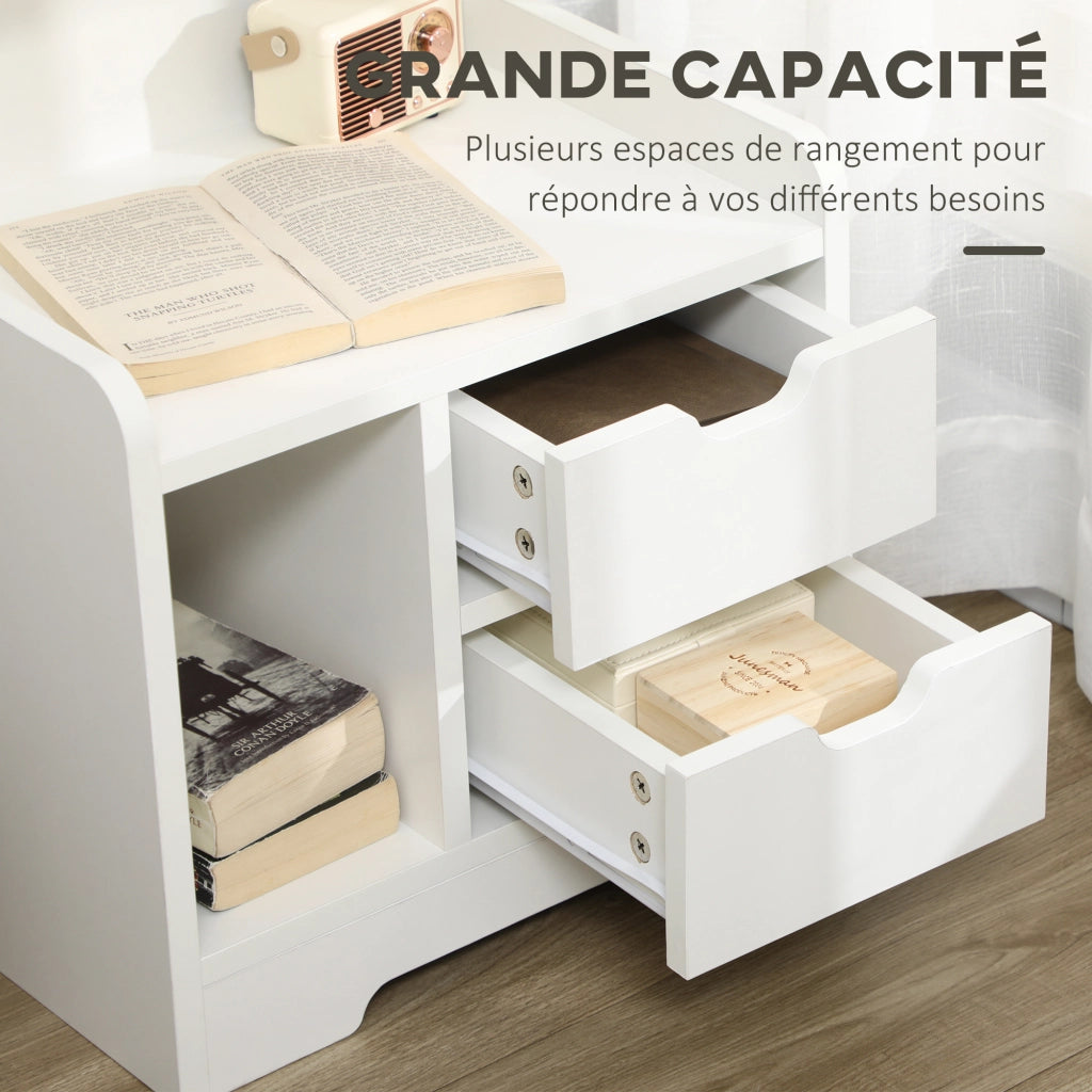Comodino con 2 cassetti e scaffale ¨C Minimal ¨C Legno bianco
