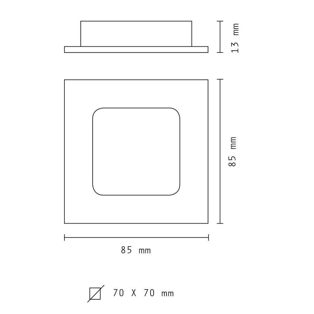 Pannello led slim da incasso quadrato 3w 3000K luce calda