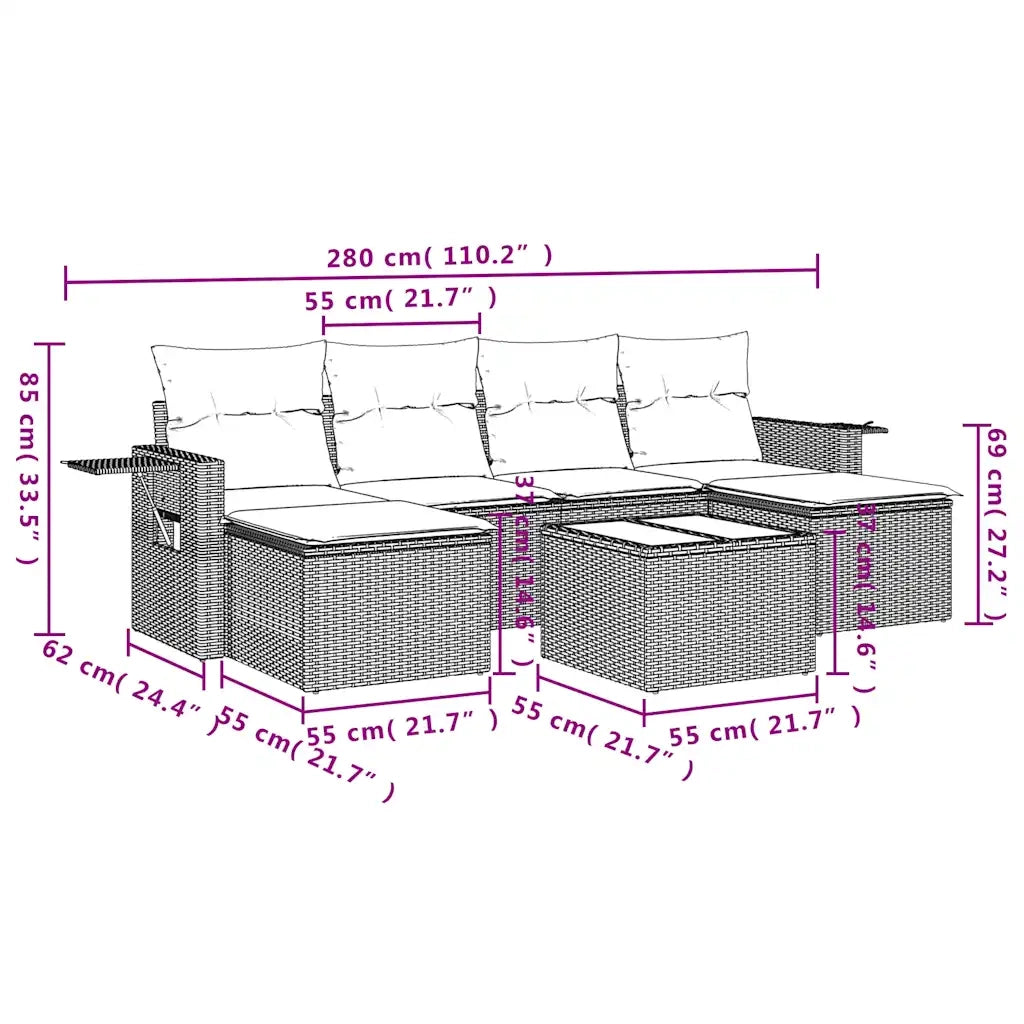 Set Divani da Giardino 7 pz con Cuscini Marrone in Polyrattan 3252870