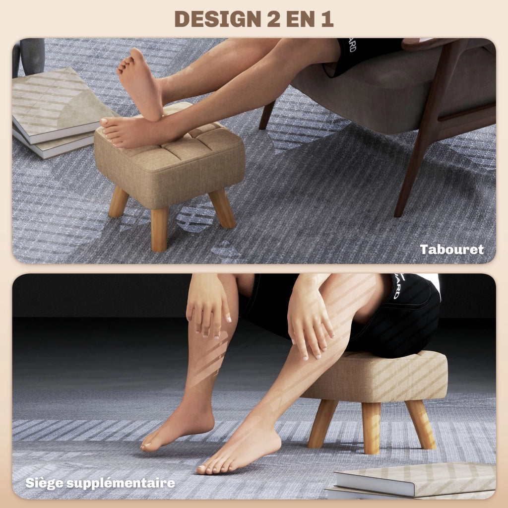 Poggiapiedi in tessuto con gambe in legno ¨C zephmum ¨C marrone chiaro 27x27x26 cm