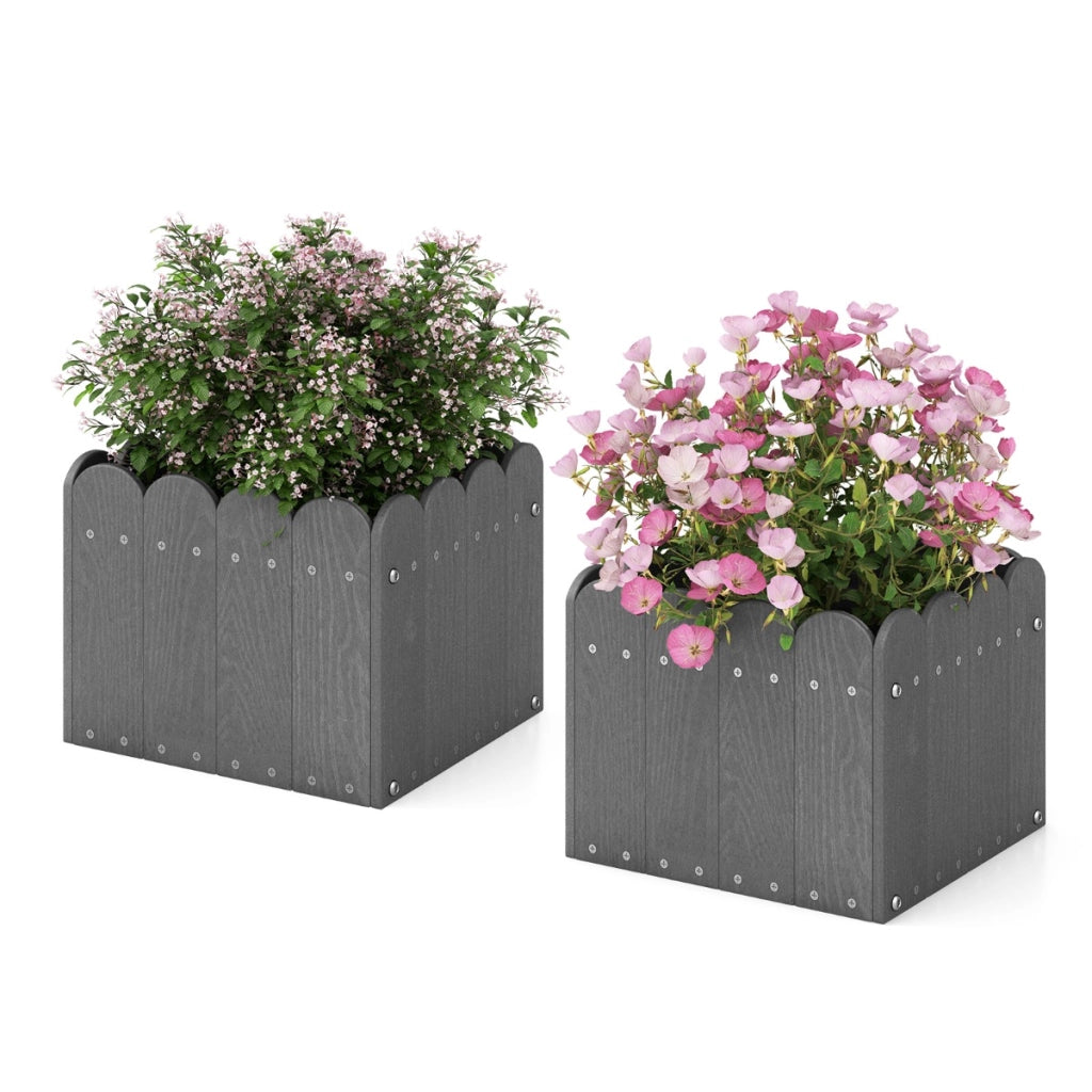 Set di 2 cassette fioriere quadrate con aperture di drenaggio, Vaso per piante HDPE resistente alle intemperie Grigio