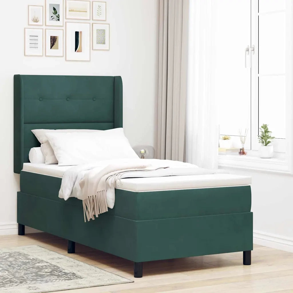 Letto a molle con strisce LED Verde Scuro 90 x 190 cm Velluto 3343847