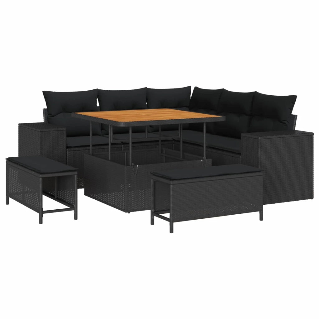 Set Divano da Giardino con cuscino 8 pcs Nero polyrattan 3361994