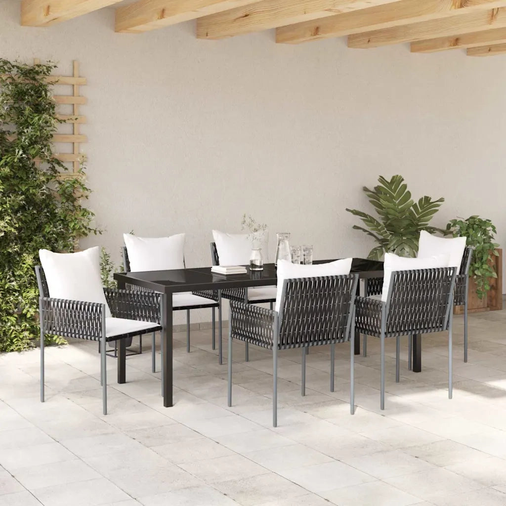 Set da Pranzo per Giardino 7 pcs Marrone e Nero Rattan in PE 3379098