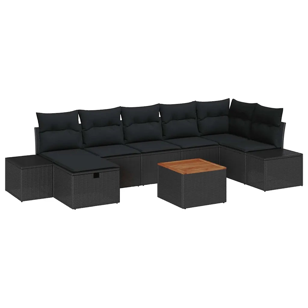 Set Divano da Giardino con cuscino 8 pcs Nero polyrattan