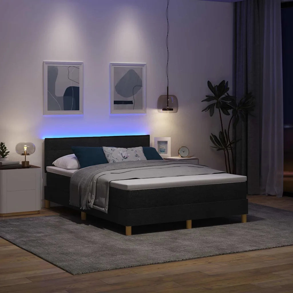 Letto a Sorgente LED con materasso Nero 140 x 200 cm Tessuto