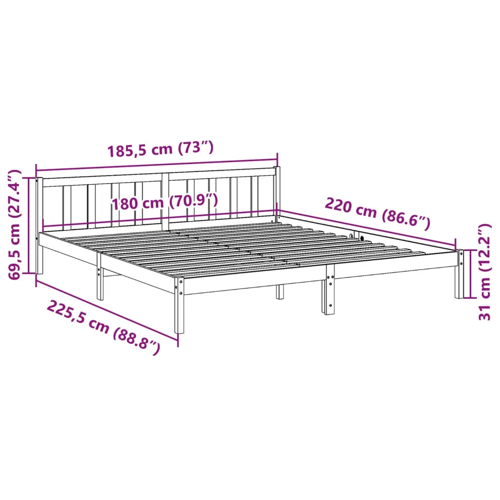 Letto Extra Lungo senza Materasso 180x220 cm in Legno di Pino 852452