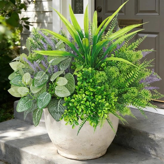 Set di piante artificiali da 12 pezzi - Piante per balcone - Piante resistenti all'usura - Piante verdi per esterni - Senza manutenzione - Resistenti ai raggi UV - Piante artificiali per esterni
