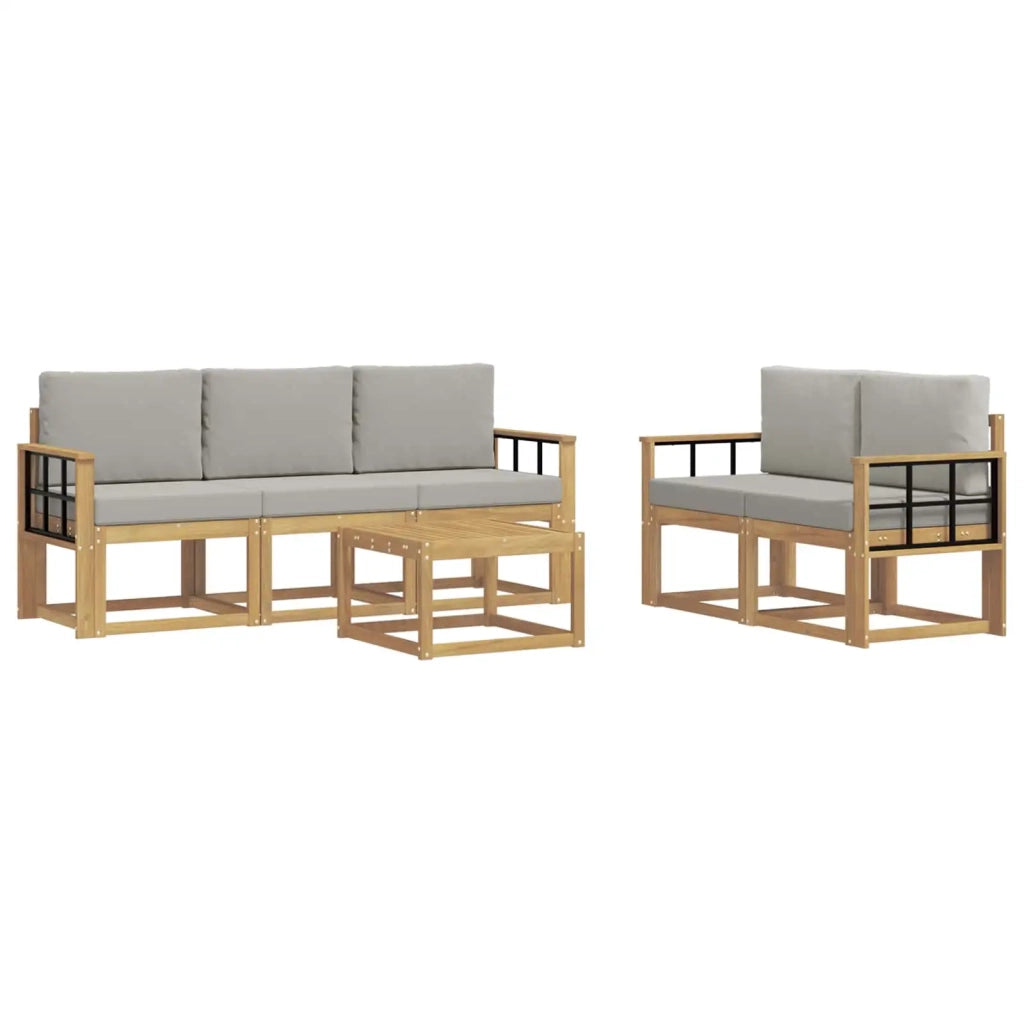 Set di divani da esterno 6 pz Bianco e Grigio Chiaro Poliestere 3387255
