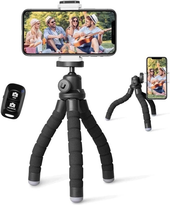 Mini stativo per smartphone e fotocamera con comando a distanza Bluetooth - Nero con illuminazione