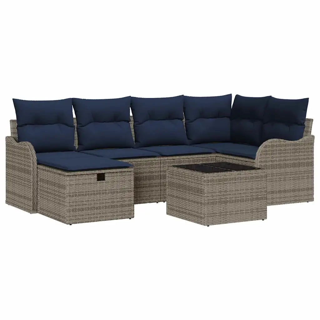 Set Divano da Giardino 7 pz Grigio e Blu Navy polyrattan 3358994