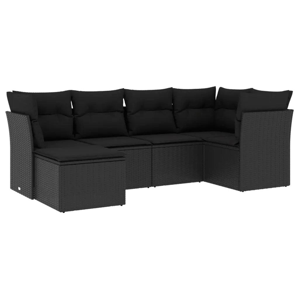 Set Divano da Giardino 6 pz con Cuscini Nero in Polyrattan