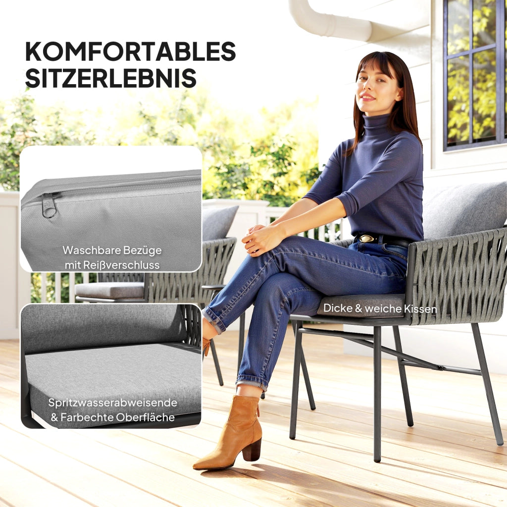 Set Bistrot 3 Pezzi ¨C Minimal ¨C Polyrattan, Grigio, con Cuscini