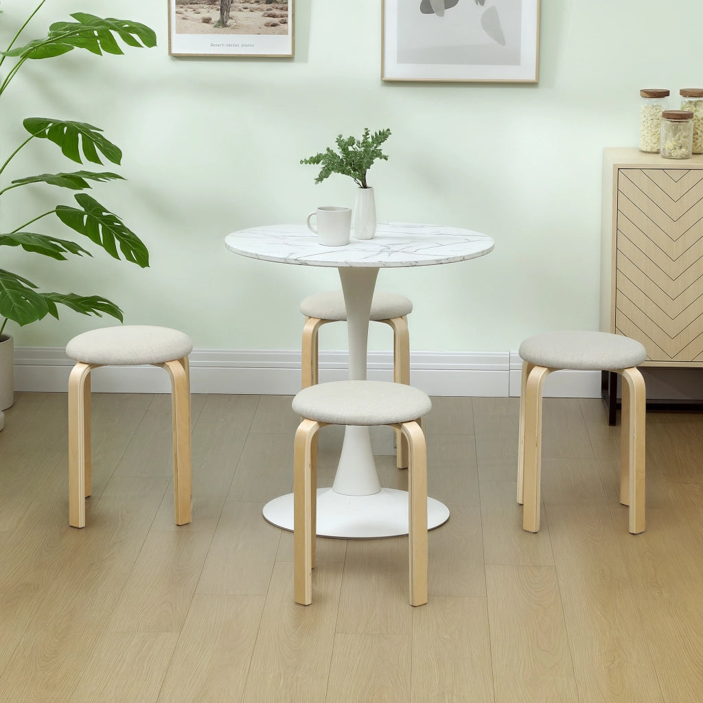 Pouf Imbottito 4 Pezzi ¨C zephmum ¨C Legno, Cremewei?
