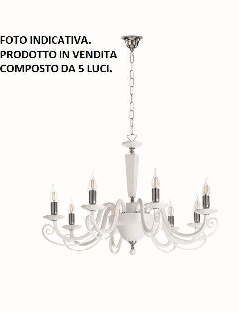 LAMPADARIO CHERUBINI 5 LUCI BIANCO E CROMO ATTACCO E14 D.82CM