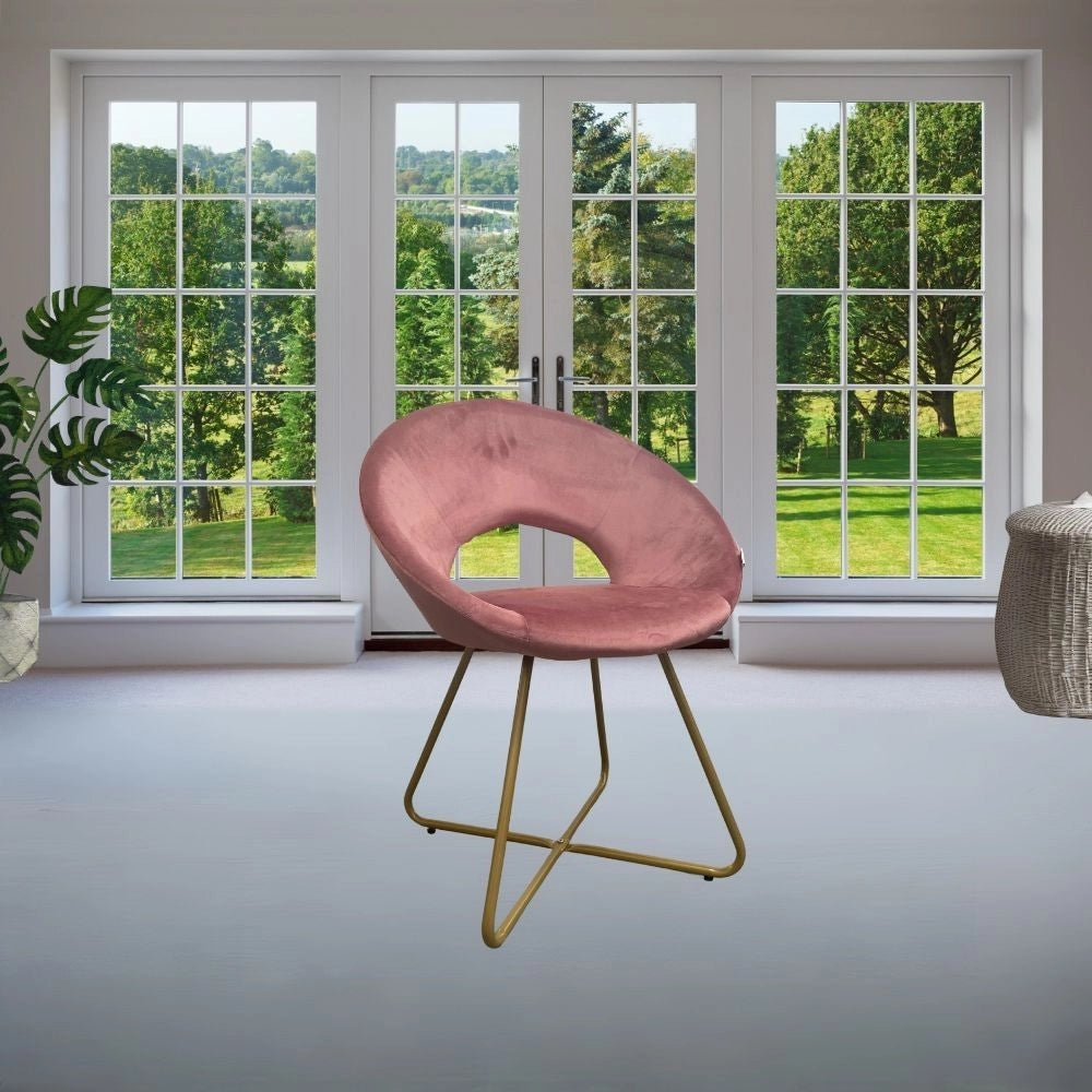Set 2 poltroncine da salotto Etere velluto rosa e gambe oro