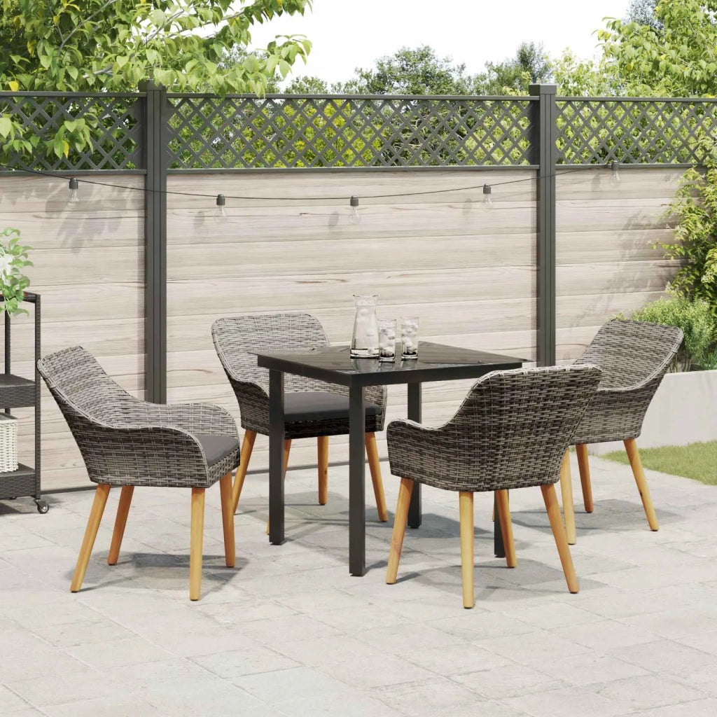 Set da Pranzo per Giardino con cuscino 5 pcs Grigio polyrattan